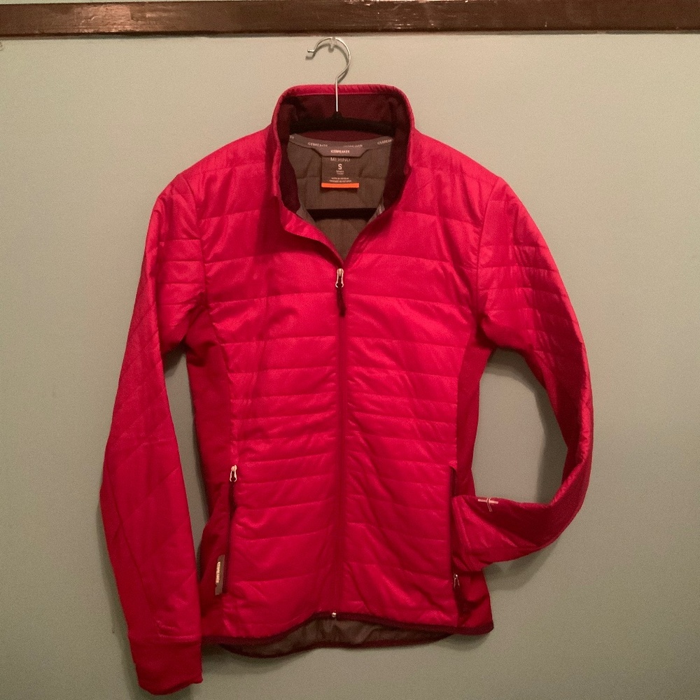 Icebreaker transition jacket. SMALL. Poppy pink with soft grey lining.